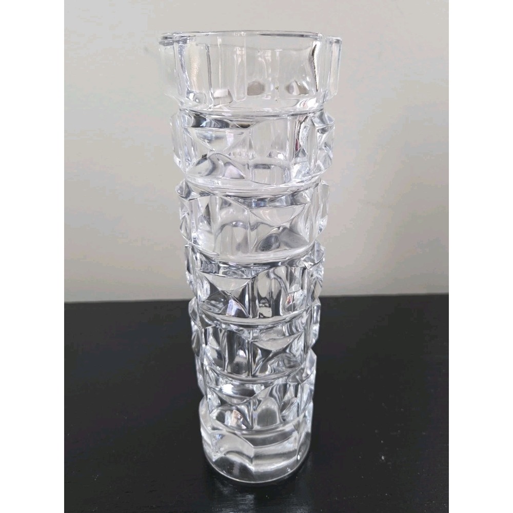 MCM French Cristal D'Arques Heavy Crystal‎ Block Cut Vase 8.5" Tall 3" Wide